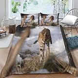 LLSZAHD Serval Katze Bettwäsche 135x200 cm Schnee Muster Bettbezug und 2 Kopfkissenbezug 80x80 cm, 110gsm Mikrofaser Flauschige Pflegeleichtigkeit Bettwäsche Set mit Reißverschluss