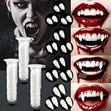 Suofuolef 12 Paar Halloween Vampir Zähne, 4 Größen Vampire Cosplay Fangs mit Pellets Kleber für Cosplay,Requisiten,Halloween, Dämon, Hexe