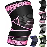 Ruilala Kniestütze 1 Stück Kniebandage mit Verstellbarer Klettverband Kompression Knie Bandage für Männer Damen für Arthritis ACL Meniskusriss Sport Fitness Gewichtheben Joggen (Rosenrot, XXL)