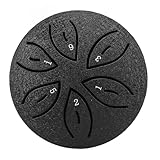 Cryfokt Miniatur-Stahlzungentrommel, 3 Zoll 6-Noten-Meditationstrommel für den Garten Im Freien, Premium-Buche und Silikonstopper (BLACK)
