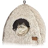 Katzenhöhle Katzenbett Katzenhaus Kuschelhöhle 40x40cm CATISM faltbar waschbar bequemer Katzenschlafplatz für Katzen Kätzchen Welpen mit abnehmbarem Katzenkopfkissen Kaffee Braun
