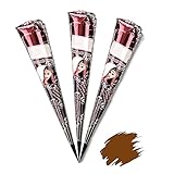 Henna Tattoo, Temporäre Tattoo Natürliche Farbe Natural Henna Cones Paste Kegel Tattoo Sticker HennaSommersprossen Temporäre FarbenTätowierung, 3 PCS Braun