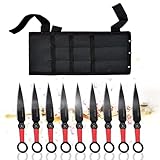 Swords and more Edelstahl-Kunai, 9er-Set mit Scheide, rutschfester Griff, japanische Wurfmesser, Stahl, Zubehör für Anime-Cosplay, Schwarz (9 Wurfmesser)