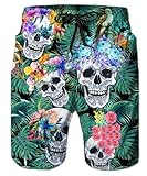 Belovecol Herren Shorts Badehose 3D Bunter Totenkopf Badeshorts Strand Beach Shorts Schnelltrocknend für Sommer XXL