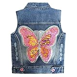 Peacolate 4-12 Jahre Mädchen Outfit Gestickte Schmetterlinge Pailletten Jacke Jeansweste Mäntel(Schmetterling,3-4Jahre)