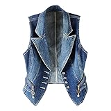 Jeans Weste für Damen- Vintage Taschen M Jeansjacke Denim Weste Knopf Casual Ärmellos Denim Vest Bikerweste Jeansjackenweste Revers Klassisch Jeansweste Vest