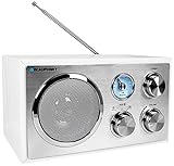 Blaupunkt RXN 180, kleines UKW Küchenradio mit Bluetooth, einfache Bedienung, Analog-Tuner, Teleskop-Antenne, Küchen-Radio Retro mit Aux In, Nostalgieradio fürs Bad, Radio mit Netz Kabel, weiß