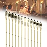 TANYEAR 12 x Bambus Gartenfackeln Fackeln für Garten Bambusfackel Ölfackeln aus Bambus Höhe 90 cm Lampenöl mit Docht für Gartenparty, Weg, Hinterhöfe, Rasen Beleuchtung Draußen Deko