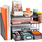 Schreibtisch Organizer mit Aktenhalter, 4 Ebenen Papier Briefablage mit Schublade und 2 Stifthalter, Netz Schreibtisch Ablagefächer Organiser mit Zeitschriftenhalter für Bürobedarf Dokumentenablage