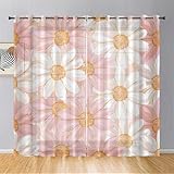 Hiseng Halbtransparent Voile Vorhänge mit Ösen Durchsichtig Moderne 2er Set Ösenvorhang für Fenster Wohnzimmer Schlafzimmer Transparent Gardine Gemaltes Gänseblümchen (Rosa,80x115cm)