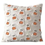Halloween-Kissenbezug mit Geist und Kürbis, weicher dekorativer Kissenbezug für Sofa, Couch oder Bett, gemütlicher Herbstakzent für Halloween-Heimdekoration (45 x 45 cm)
