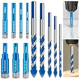 12 Stück Fliesenbohrer Steinbohrer Set,7 Stück Diamantbohrer Glasbohrer 5/6/8/10/12/14/16mm und 5 Stück 6/8/10/12mm Dreiecksbohrer Set für Granit,Glas,Fliesen,Stahl,Beton