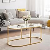 Couchtisch aus goldfarbenem Glas, Couchtisch für Wohnzimmer, ovaler Glastisch mit gerippter Glasplatte und stabilem Metallrahmen, moderner Glas-Akzenttisch für Schlafzimmer, Heimbüro