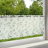 Delindo Lifestyle Scheibengardine Blätter für die Küche, grün weiße Bistrogardine für das Küchenfenster, Moderne und transparente Gardine für den Frühling und Sommer, 45x115 cm