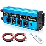 Yinleader Wechselrichter 12V 230V 4000W / 8000W Reiner Sinus-Spannungswandler | 4 x Steckdosen und USB-Anschlüsse | 10 m drahtlose Fernbedienung
