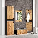 Crlnaup Garderoben Set 4-teilig mit Spiegel und Sitzbank, Garderoben Set, Garderobenmöbel, Stylishe Kompaktgarderobe mit 4 Kleiderhaken, Stangen und Ablage, Praktischer Wandgarderobe