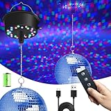 Palujorty Discokugel mit Motor mit Fernbedienung und Lichtern, 5 U/min, 9 U/min, 24 LED-Discokugel und Licht für 10,2 cm, 15,2 cm, 20,3 cm, 30,5 cm Bälle für Partys (USB/batteriebetrieben)