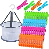 KEYBOO 48 Stück Wäscheklammern with wäscheklammern Korb, Windfeste Bunte Wäscheklammern Ohne Abdruck, Plastik klammerbeutel für wäscheklammern sockenklammern für Wäscheleinen und Kleidung, Socken