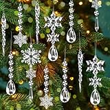16 Stück Kristall Ornament Christbaumschmuck, Acryl Schneeflocke Eiszapfen Tropfen Baumschmuck, Weihnachtsbaum Hängende Schneeflocken Anhänger für Weihnachten Party Hochzeit Winterdeko