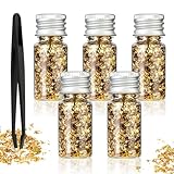 Jeffdad 5 Flaschen Blattgoldflocken, Flocken Goldfolie Papier Multifunktions Dekorfolienpapier Goldfolie Papier Blattgold Imitation Dekorfolienpapier Für Malerei Harzkunst Vergoldete Statue Nagelkunst