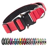 TSPRO Premium Hundehalsband mit Griff Dickes Verstellbares Taktisches Hundehalsband Schwere Ausführung Schnellverschluss Metallschnalle für Mittelgroße bis Große Hunde (Rot M)