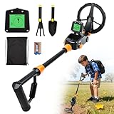 PlsMupn Metalldetektor Kinder, Metal Detector mit LCD und Tonanzeige, Leichtgewicht Metalldetektor Set mit wasserdichter Suchspule, mit Schaufel, Rechen und Rucksack, für Kinder oder Anfänger