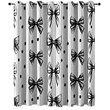 Blickdichte Vorhänge Minimalistisch Handbemalt Tupfen Schleife Bedruckte Verdunklungsvorhänge mit Ösen, Schwarz Weiß Thermo Isoliert Gardinen für Wohnzimmer Schlafzimmer, H 166 x B 75 cm (2er Pack)