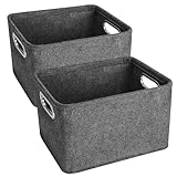 Yiomxhi 2 Stück Aufbewahrungsbox mit Griffen, Faltbare Filz Aufbewahrungskorb, Filzkorb Küchenschrank Organizer Korb für Küche Badezimmer Büro Regal (Grau)