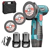 Flex Akku -Winkelschleifer，Flexible Mini Winkelschleifmaschine 76 mm，Mit 2X3000mAh Akku und Ladegerät，Für kleine Positionen Schneiden Schleifen(Blu)