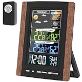 Wetterstation Funk mit Außensensor, Farbdisplay, Wettervorhersage, Temperatur, Luftfeuchtigkeit, Wecker mit Schlummerfunktion, Luftdruck,100m Übertragungsentfernung, für Innen und Außen