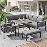 YCYDHDM Gartenmöbel Set für 7-9 Personen, Gartenlounge Outdoor mit Verstellbare Beine und Couchtisch, Gartenmöbel-Set mit Sitzkissen, Wetterfeste Loungemöbel, für Terrasse und Familientreffen, Grau