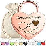 polar-effekt Liebesschloss Vorhängeschloss Rose Gold mit personalisierter Gravur - Motiv Unendlichkeit - Geschenkbeutel - passend zur Hochzeit, Jahrestag, Valentinstag - Paar-Geschenk - Mann, Frau