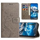 JZASES Hülle für iPhone 6s Plus/iPhone 6 Plus, PU Leder Handyhülle, Klappbar Prägung Brieftasche Stoßfeste Schutzhülle Kompatibel mit iPhone 6s Plus/iPhone 6 Plus, Grau