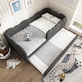 Oxtao Polsterbett Daybett 90x190cm, Schlafsofa mit Ausziehbett, Kinderbett mit Lattenrost, Jugendbett Tagesbett Gästebett Schlafsofa, Leinen, ohne Matratze (Grau, 90x190CM)