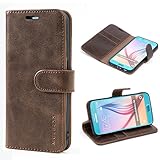 Mulbess Retro Handyhülle für Samsung Galaxy S6 Hülle Leder, Handmade Magnetische Klapphülle mit TPU Stoßfeste, Kartensteckplatz, Vintage Kaffee Braun