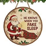 Die Weihnachtsmann-Überwachungstruppe | Lustiges Weihnachts-Türschild, Winter-Weihnachtsmann-Wanddekoration, Lustiges Weihnachtsmann-Holzschild zum Aufhängen, Rundes Weihnachts-Hängeschild (C)