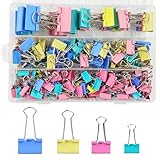 170 Stück Foldback Klammern Set, 15mm/19mm/25mm/32mm Binder Clips Büroklammern Bunt, Vielzweckklammern Dokumenten Clips,Metall Klammern Papierklammern für Schule Bürobedarf Briefpapier Notizen