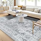 WONGS BEDDING Waschbarer Teppich Wohnzimmer 140x200CM Boho Kurzflor Teppich Groß Teppich für Esszimmer Schlafzimmer rutschfest Teppich Kunstwolle Teppich, Grau