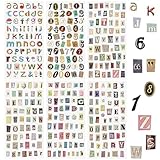 Alethron 347 Stück Buchstaben Aufkleber, Kleine Aufkleber Sticker Buchstaben Vintage Zahlenaufkleber Selbstklebend Klebebuchstaben Wetterfest Scrapbook Stickers zum Kleben für Fotoalbum Scrapbooking