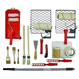 ROTIX Komplettes Malerset | 20-teilig für Anstrich von Wand und Decke | Farbroller Pinsel Abdeckfolie Klebeband Teleskopstange und praktische Helfer