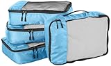Amazon Basics Packwürfel Set für Koffer, Reise Organizer, Reißverschluss, 4 Teilig, Mittelgroß, Himmelblau