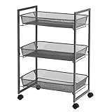 SONGMICS Rollwagen, Haushaltswagen, Badezimmerregal, Küchenregal, Nischenregal mit 3 Gitterkörben, platzsparend, einfacher Aufbau, Küche, Büro, Badezimmer, Wohnzimmer, grau BSC061G01
