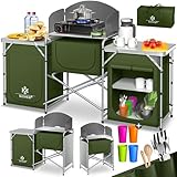 KESSER® Campingküche | Inkl. Tragetasche & Becherset | Campingschrank Faltschrank | mit Aluminiumgestell | Reiseküche | Küchenbox | Zeltschrank | Outdoor Camping Küche | Khaki | Typ Big