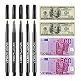 Nurila 5 Stück Geldprüfstift, Schwarz Geldscheinprüfer Stift, Falschgeld Prüfer Stift, Geldstiftprüfer Euro für USD, EUR, RMB, Geldschein Prüfstift für Erkennung von Falschgeld