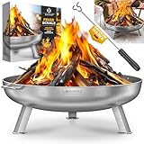 KESSER® Feuerschale 2,5mm Stahldicke | Feuerkorb Ø70cm Edelstahl | Feuertonne +42cm Feuerhaken Gusseisen Wasserablauf & 2 stabile Griffe Holz & Kohle Feuerstelle für Lagerfeuer Garten & Terrasse