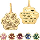 Hundemarke mit gravur personalisiert Adressanhänger hund pfotenform 30mm Hundeanhänger viele farben für kleine und mittlere haustiere, niedliche Pfotenförmige Haustier ID Tag(Gold)
