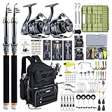 Goture Angelrucksack mit 3 Köderbox Angeln - Komplettset mit 2 Teleskop-Angelruten (24T Carbon 2,7m), Rolle, Köder Set, Werkzeug (Zange, Griff, Schere) & Köderset für Salz- und Süßwasserfischen