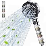 Gritin Duschkopf mit Filter, Hochdruck Handbrause Wassersparend, 5 Strahlarten, Verchromte Duschbrause mit One-Touch Wasserstopp-Taste, Werkzeuglose Installation, Ideal für Hartes Wasser
