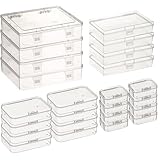 Duscdesp 24 Stück Rechteckige Kunststoffbox mit Deckel in Gemischte Größen, Mini Durchsichtige Aufbewahrungsbox mit Klappdeckel für Kunstbedarf, Kleine Gegenstände und Andere Bastelprojekte