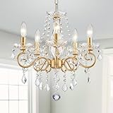 WUZUPS Kristall Kerze Kronleuchter Pendel Flushmount Deckenleuchte Moderne Beleuchtung für Schlafzimmer Flur Bar Küche Bad, H42 W43, Gold, E14 Base